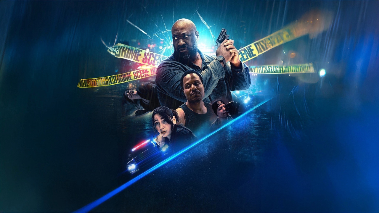 Across the blue line backdrop