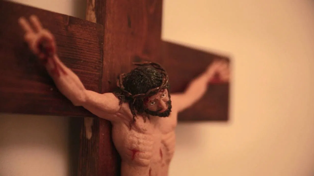 Mona and the Stations of the Cross backdrop