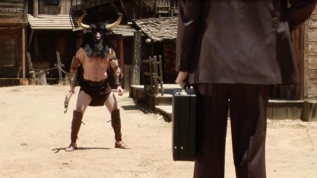 Minotaur Vs. Lawyer Duel backdrop