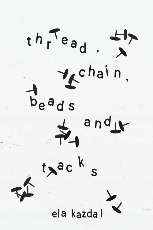 thread, chain, beads, and tacks poster