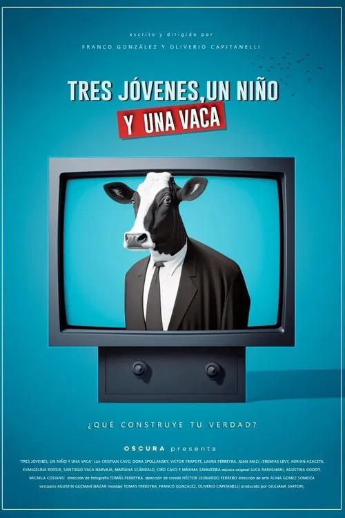 Tres jóvenes, un niño y una vaca poster