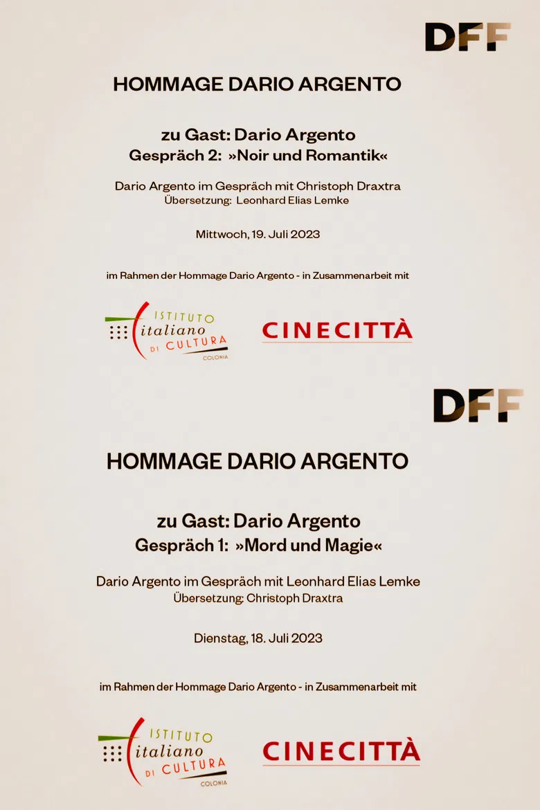 Dario Argento in conversation at the DFF poster background