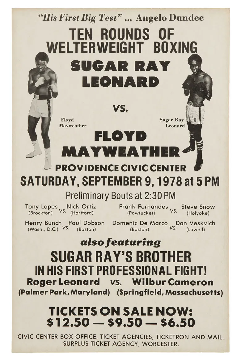 Sugar Ray Leonard vs. Floyd Mayweather Sr poster background