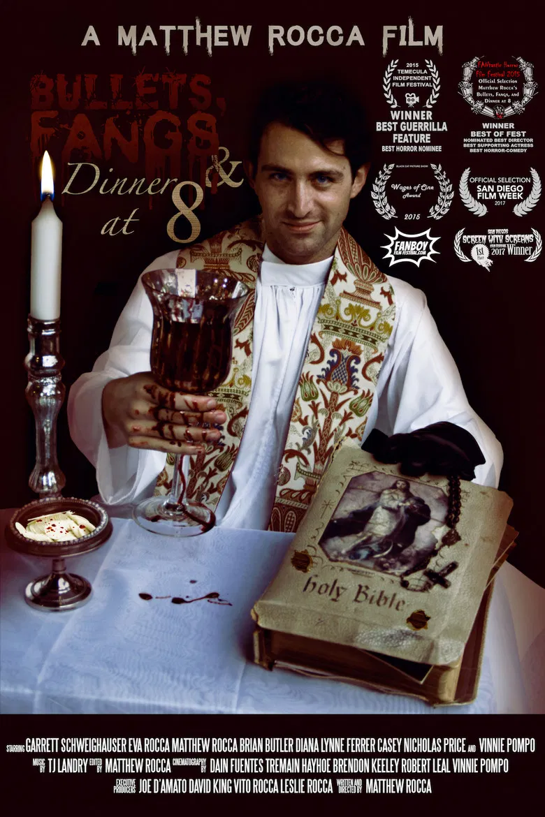 Bullets, Fangs and Dinner at 8 poster background