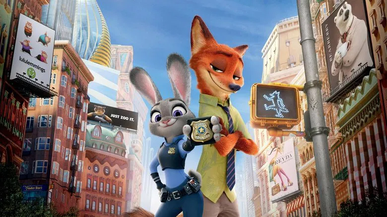 The scale and bustling life of Zootopia's city center