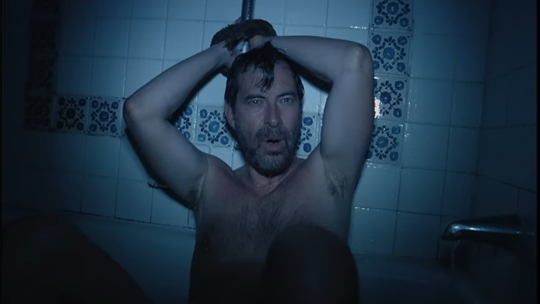 A victim holding a camera, looking terrified in a snowy landscape