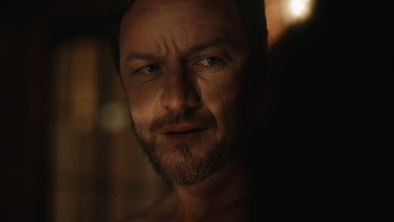 Thomas Alexander (James McAvoy) staring intensely, isolated in the manor