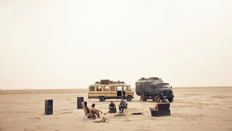 The stark contrast between the natural landscape and the synthetic intrusion of the rave