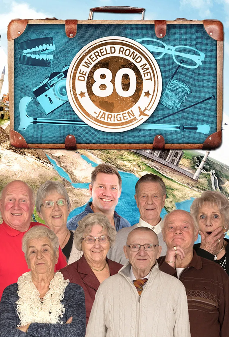 De wereld rond met 80-jarigen poster background