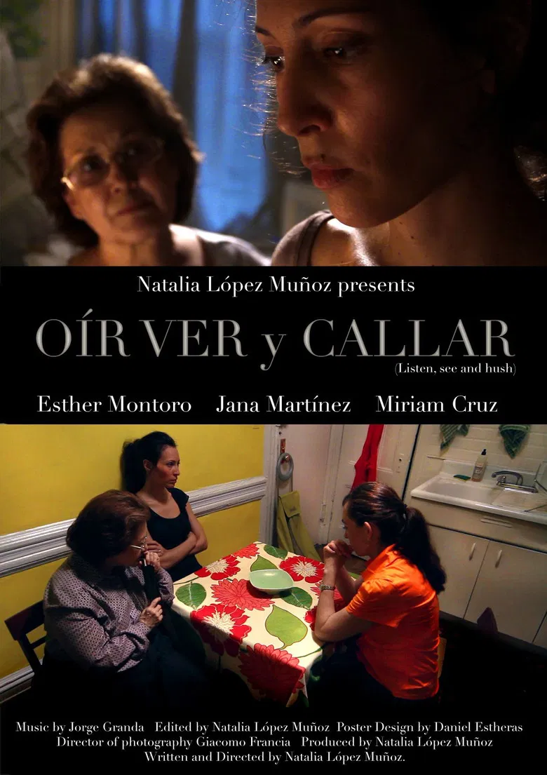 Listen, see and hush poster background