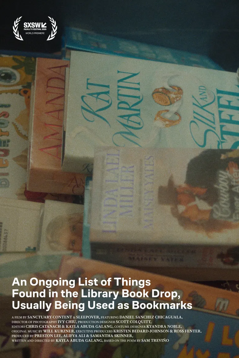 An Ongoing List of Things Found in the Library Book Drop, Usually Being Used as Bookmarks poster background