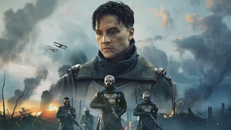 Character in a dimly lit, industrial setting