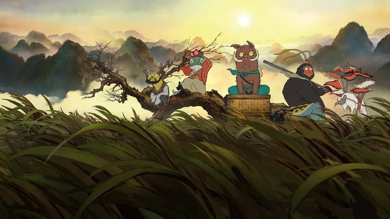 The little pig demon and his companions gaze out at the vast world